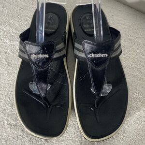 Skechers Tone Up Pro Black Slip On Thong Sandals Flip Flops 10